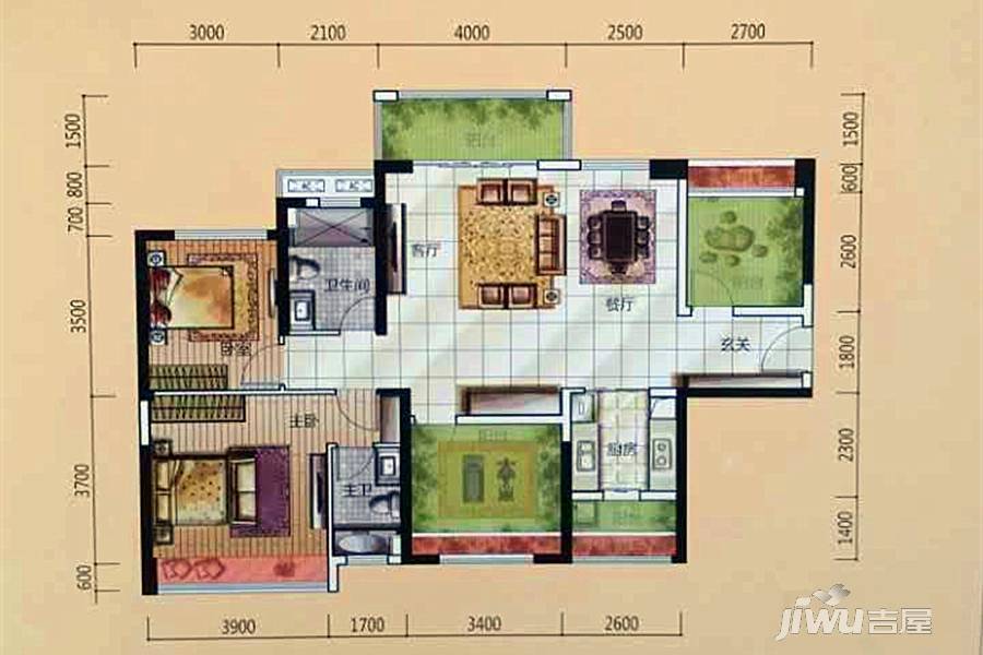 龙光城2室2厅2卫122.1㎡户型图