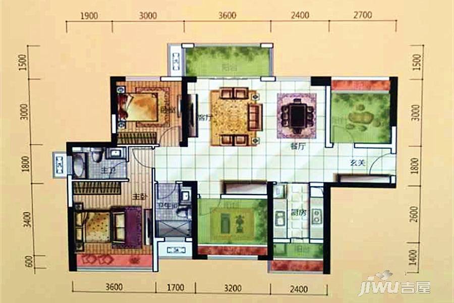 龙光城2室2厅2卫109.4㎡户型图