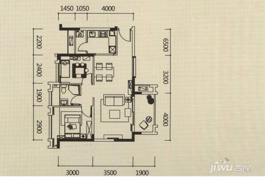 方直东岸2室2厅1卫78㎡户型图