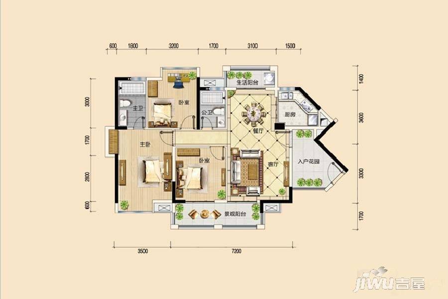 碧桂园翠湖湾3室2厅2卫108㎡户型图