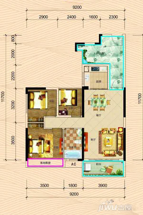 夏日南庭三期2室2厅1卫91㎡户型图