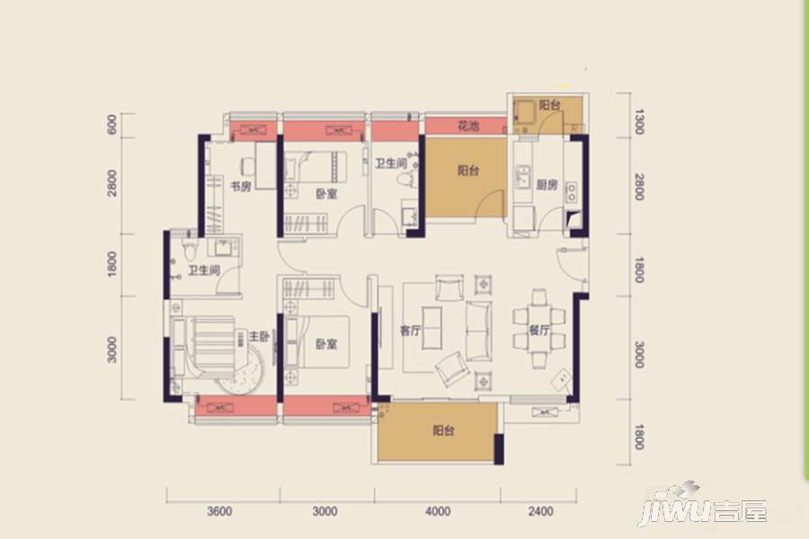 中洲天御4室2厅2卫123㎡户型图