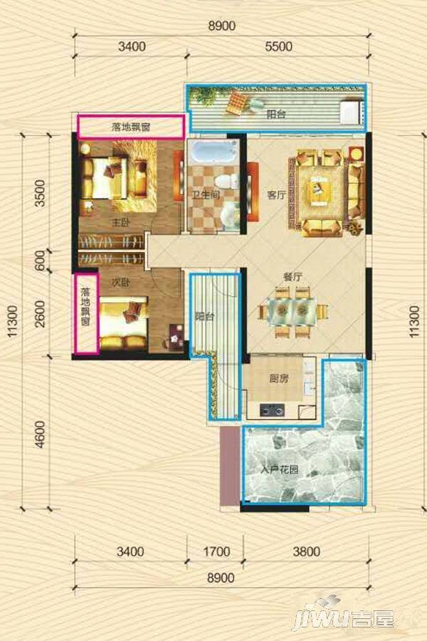 夏日南庭三期2室2厅1卫90㎡户型图