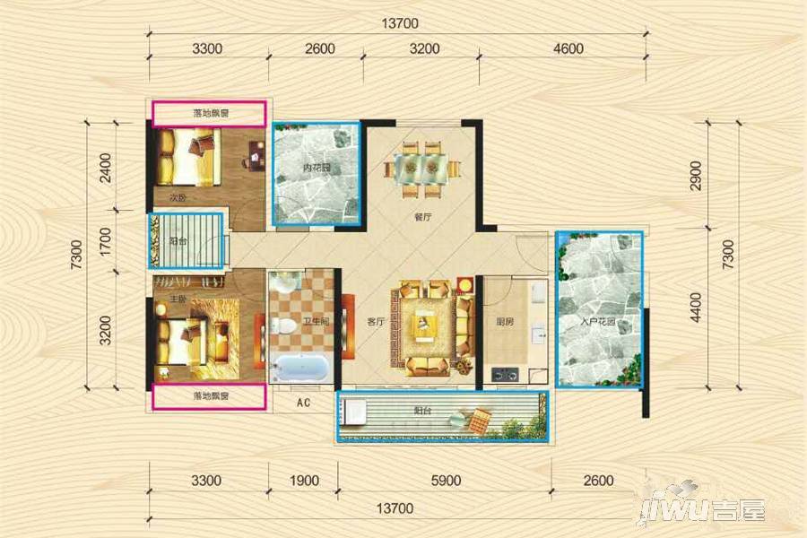 夏日南庭三期2室2厅1卫99㎡户型图