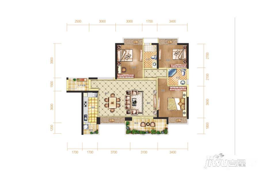 宏益花城3室2厅2卫115㎡户型图