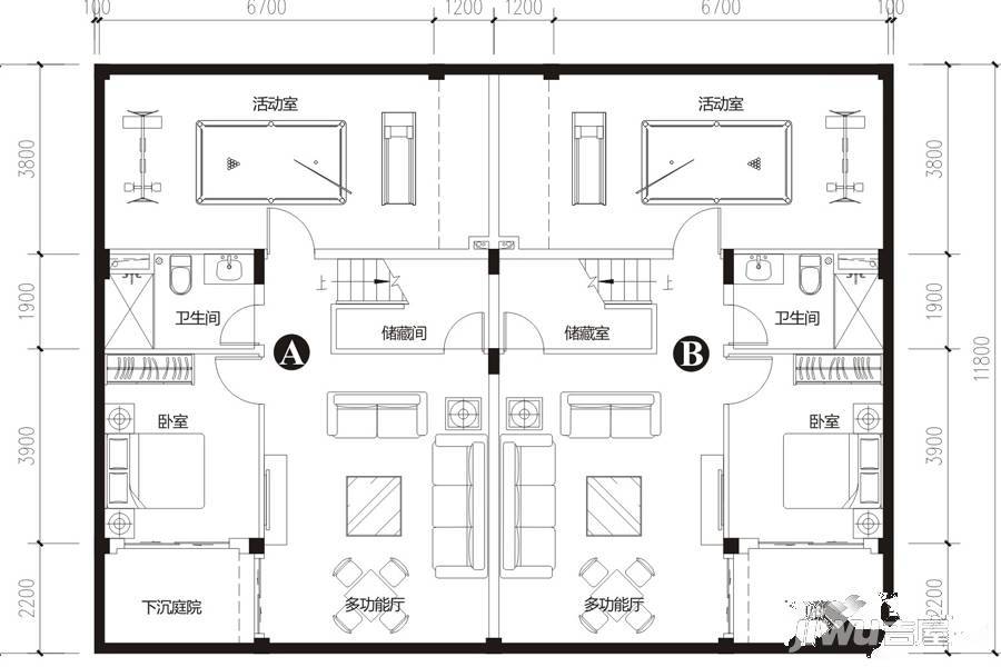 惠阳恒大棕榈岛2室4厅2卫90.6㎡户型图