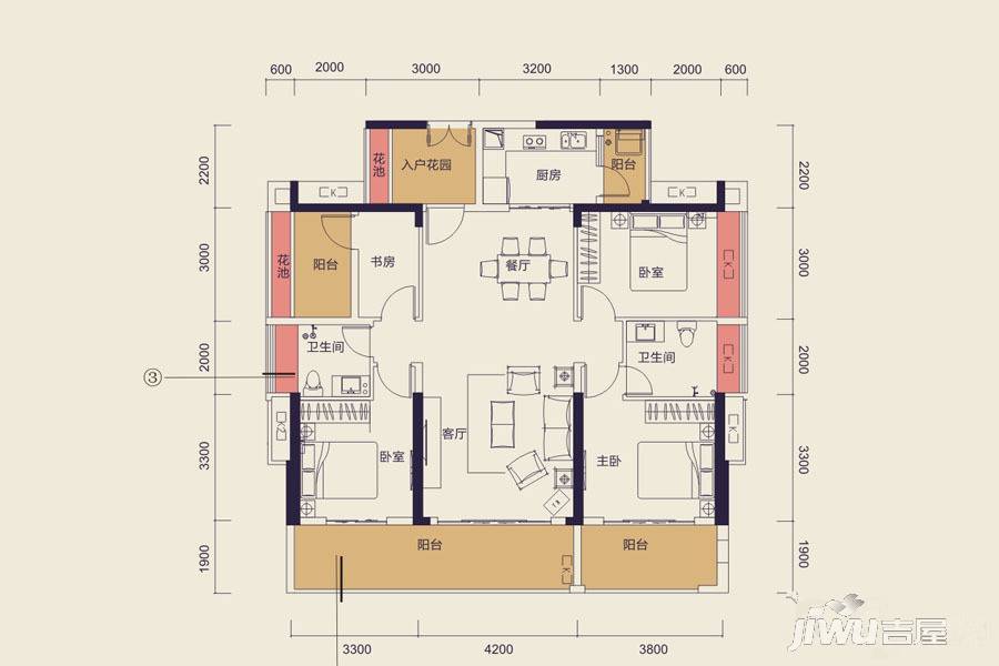 中洲天御4室2厅2卫140㎡户型图