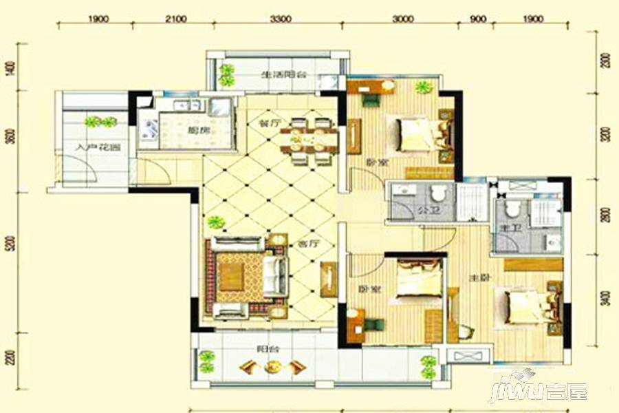 碧桂园翠湖湾3室2厅2卫113.8㎡户型图