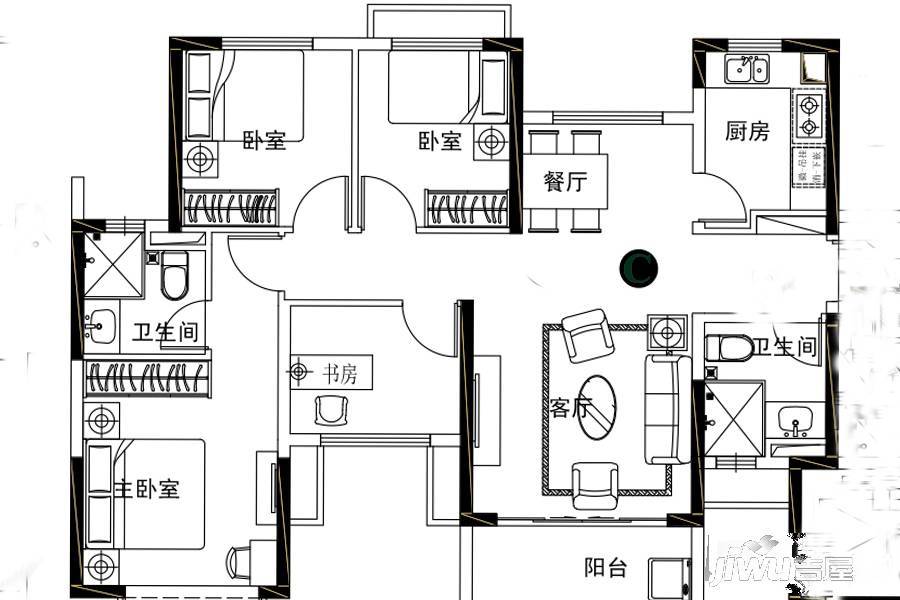 惠阳恒大棕榈岛3室2厅2卫115.5㎡户型图