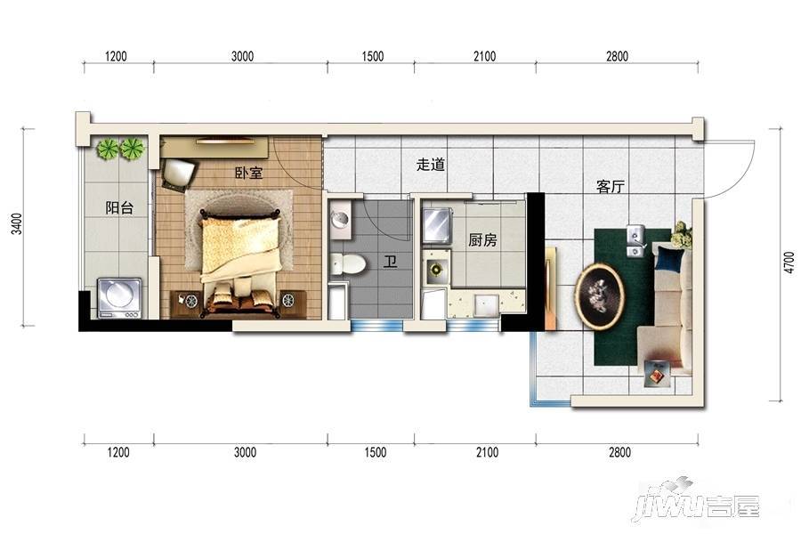 碧桂园中萃公园1室1厅1卫45㎡户型图