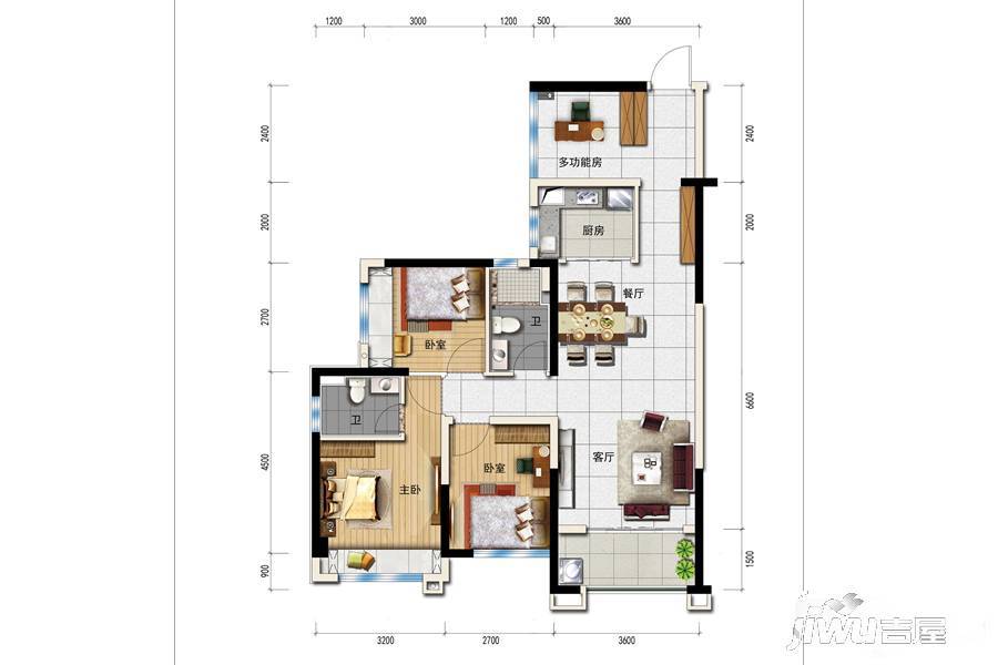 碧桂园中萃公园3室2厅2卫90㎡户型图