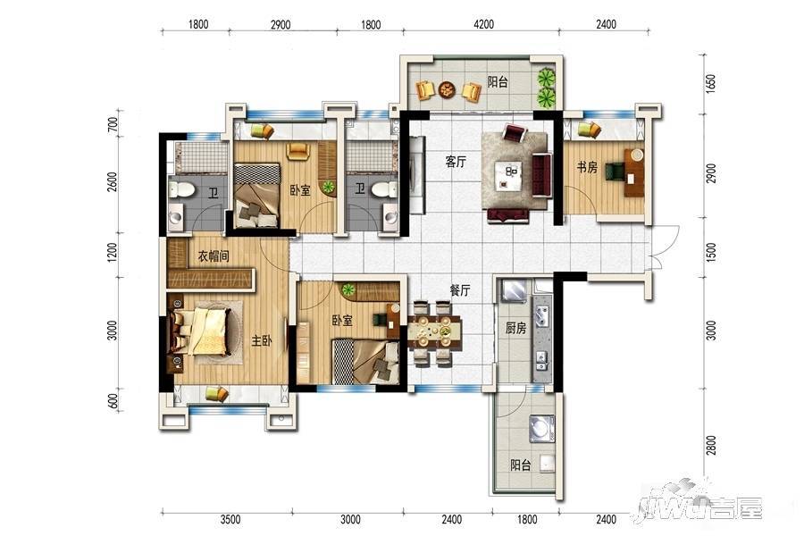 碧桂园中萃公园4室2厅2卫104㎡户型图