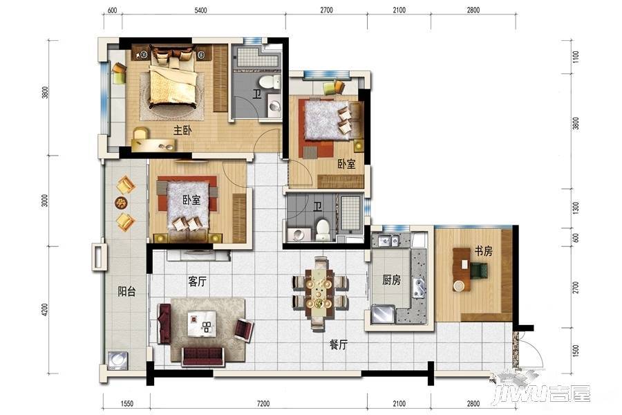 碧桂园中萃公园4室2厅2卫116㎡户型图