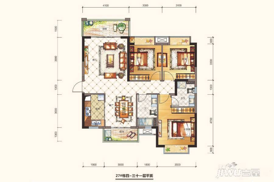 鼎峰公园豪庭3室2厅2卫115㎡户型图