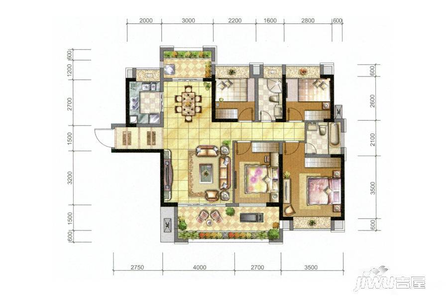 壹号公馆4室2厅2卫116㎡户型图