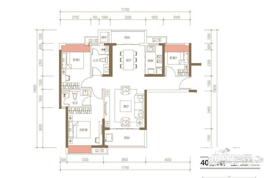 海伦堡爱Me城市3室2厅2卫103㎡户型图