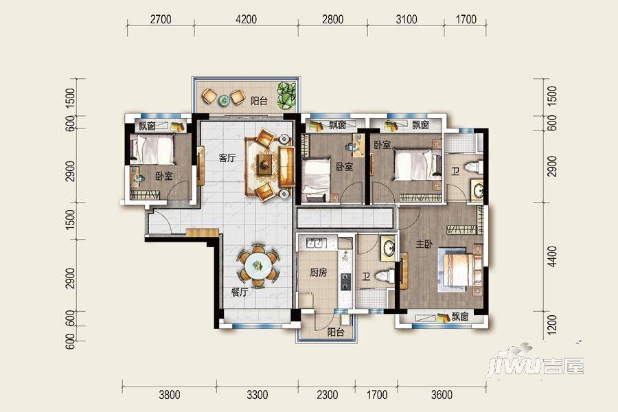 碧桂园太东公园上城4室2厅2卫128㎡户型图