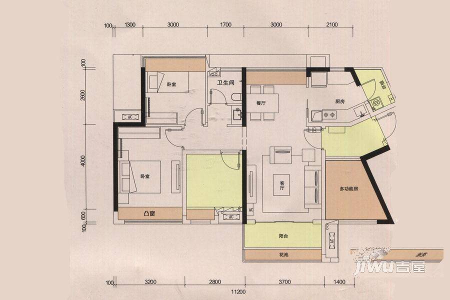 中洲半岛城邦4室2厅1卫88㎡户型图