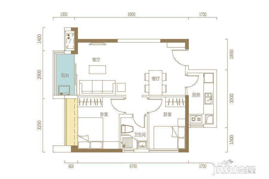 宝晟公馆2室2厅1卫70㎡户型图