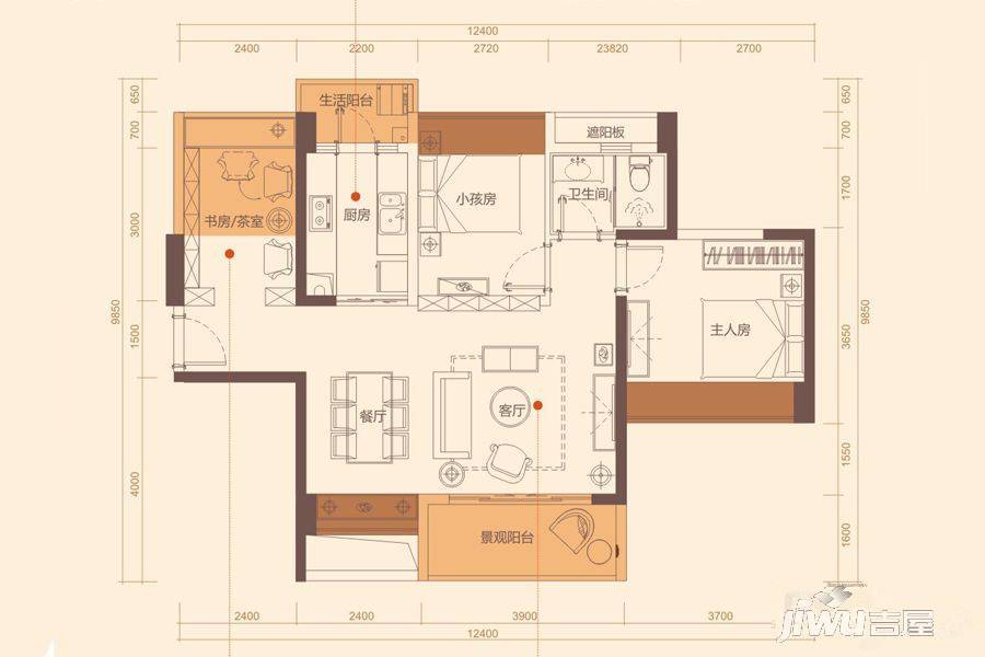 汇港城2室2厅1卫89㎡户型图