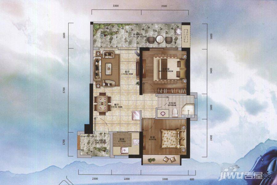 富力湾2室2厅1卫73㎡户型图