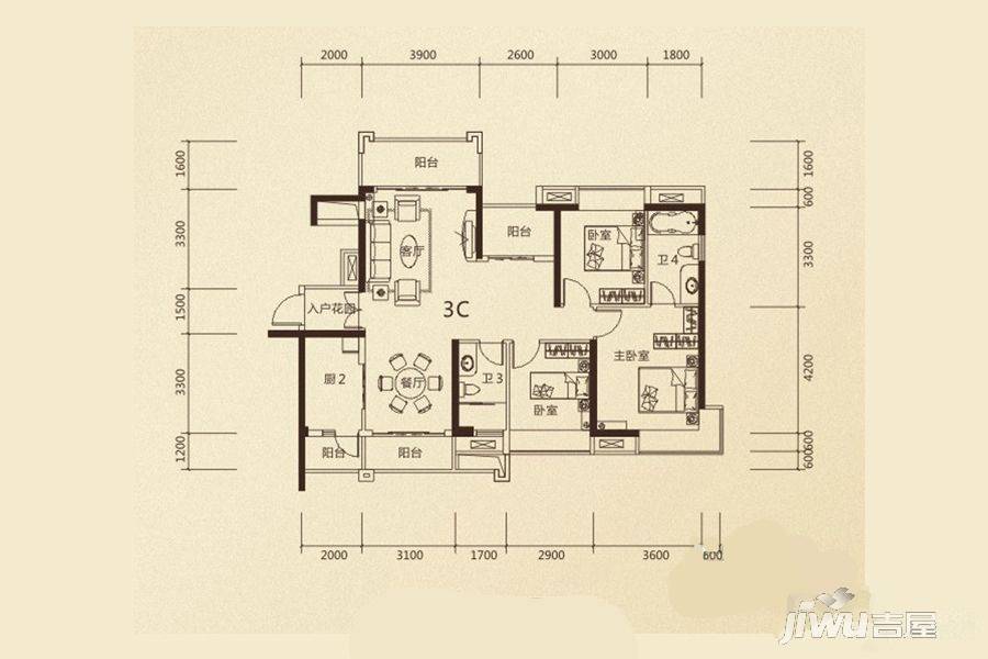 鼎峰公园豪庭3室2厅2卫119.1㎡户型图