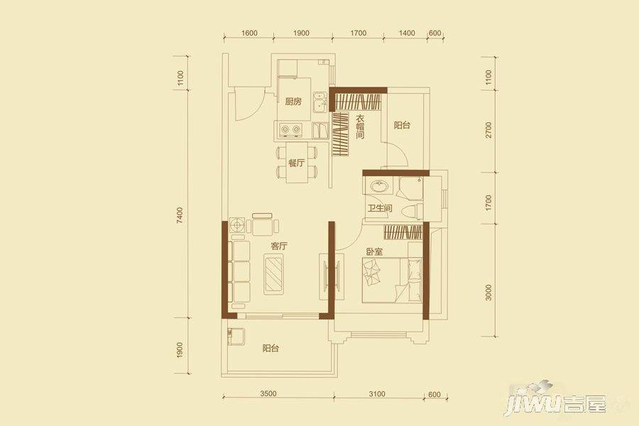 花样年康城四季御峰1室2厅1卫64.9㎡户型图