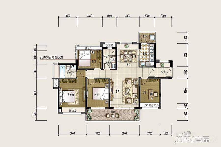 方直东岸4室2厅2卫125.3㎡户型图