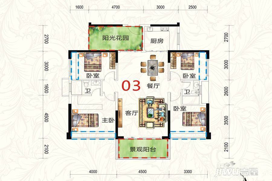 惠东国际新城4室2厅2卫140㎡户型图