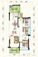 惠东国际新城3室2厅2卫108㎡户型图