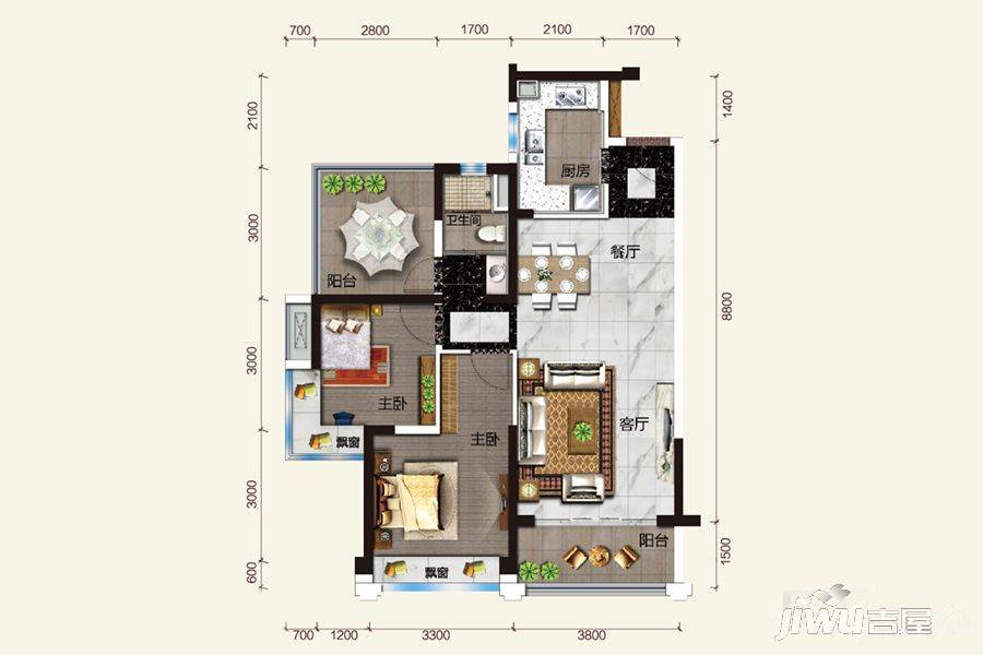 碧桂园翠湖湾3室2厅1卫89㎡户型图