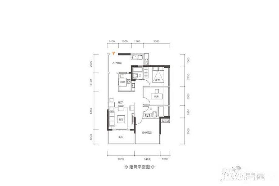 荃新时代花园2室2厅2卫90.2㎡户型图