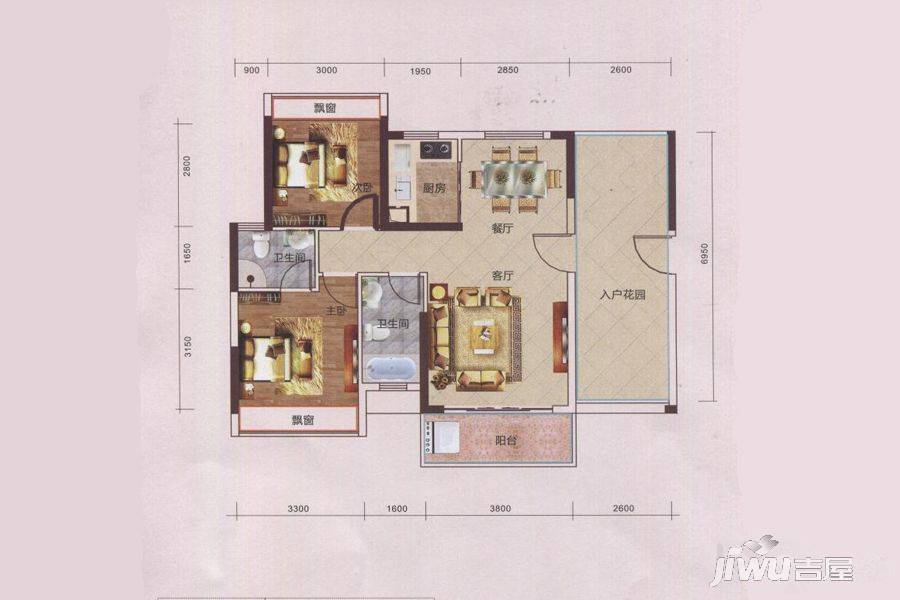 卓洲·摩卡公馆2室2厅2卫91.6㎡户型图