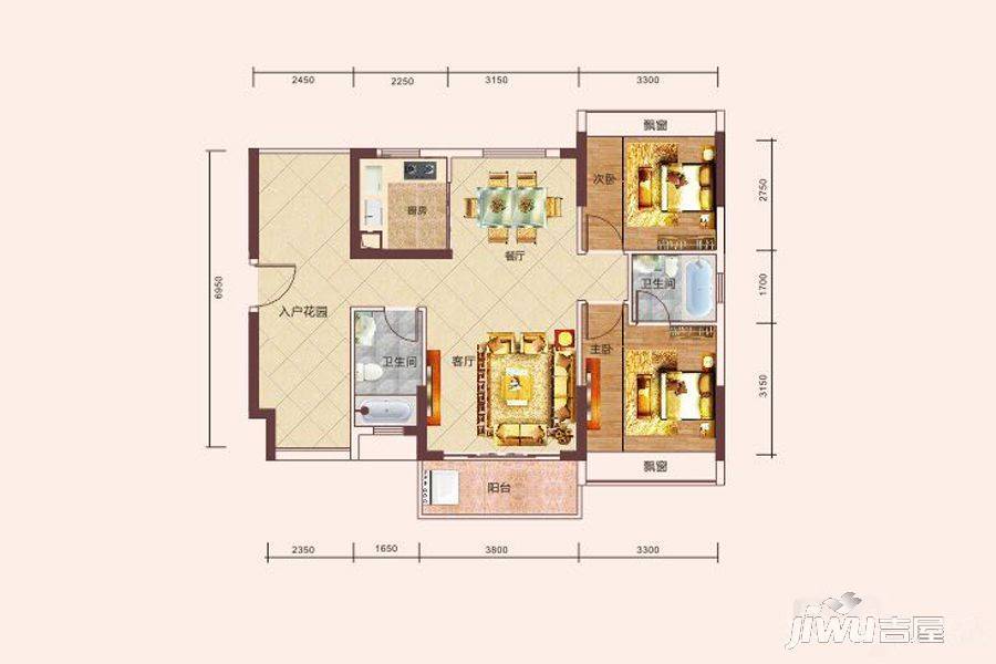 卓洲·摩卡公馆2室2厅2卫93.5㎡户型图