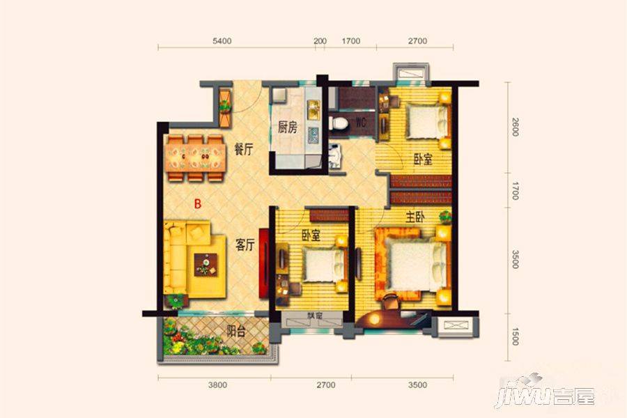 碧桂园九龙湾3室2厅1卫100㎡户型图