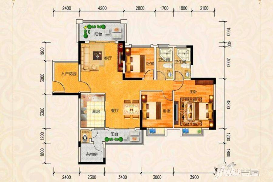 海伦堡弘诚厚园3室2厅3卫132㎡户型图