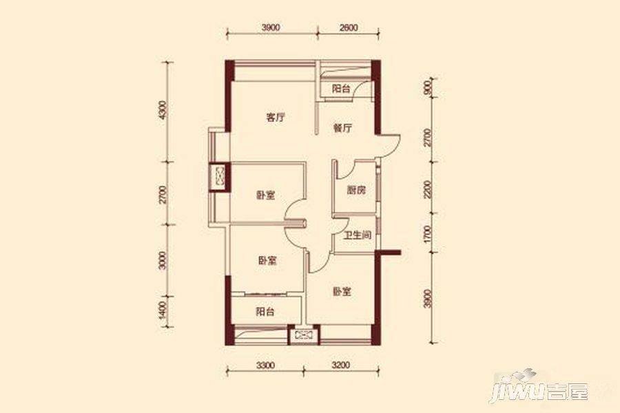 缤纷TOWN3室2厅1卫89㎡户型图