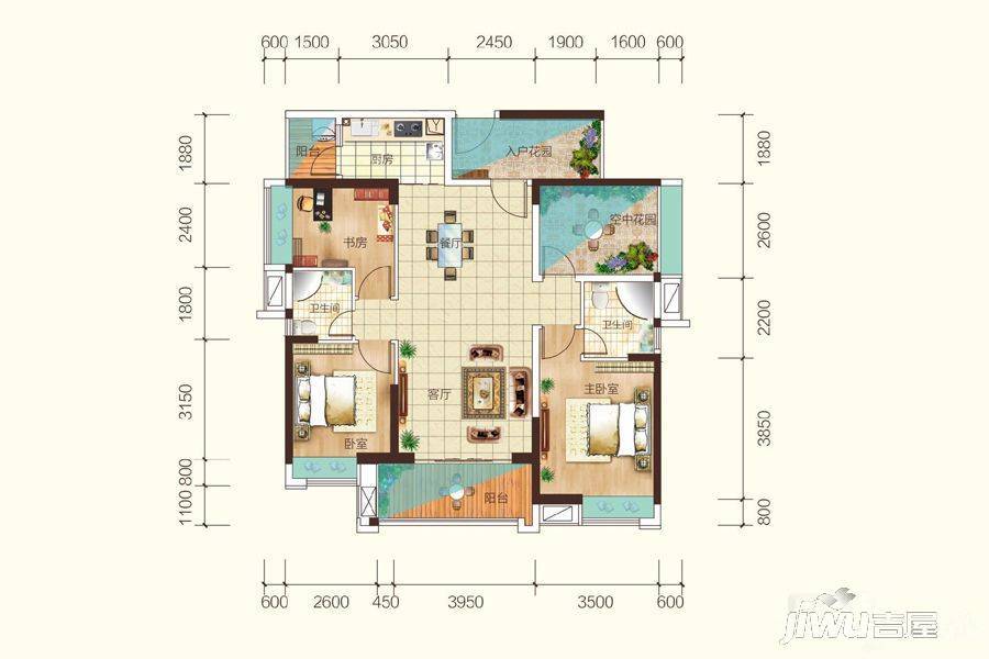 龙湾新城3室2厅2卫118㎡户型图