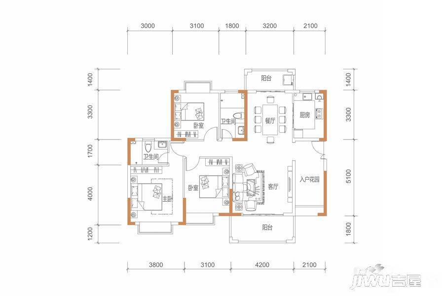 保华铂郡3室2厅2卫124㎡户型图