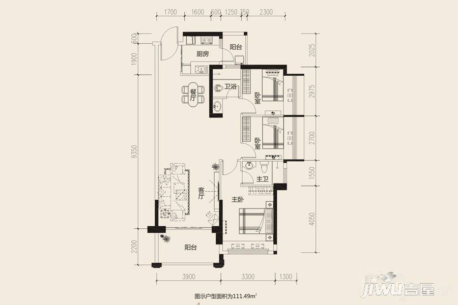 隆生皇冠花园3室2厅2卫106㎡户型图