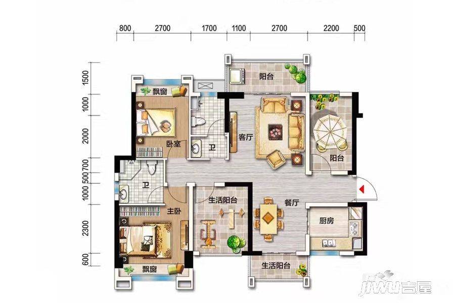 碧桂园中萃公园2室2厅2卫105㎡户型图