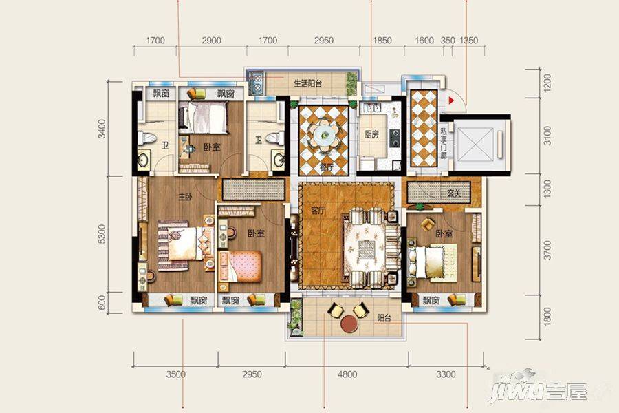 碧桂园太东公园上城4室2厅2卫142㎡户型图