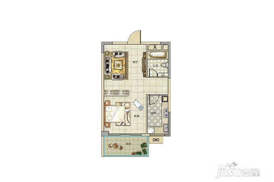 凯尊公馆1室1厅1卫56.8㎡户型图