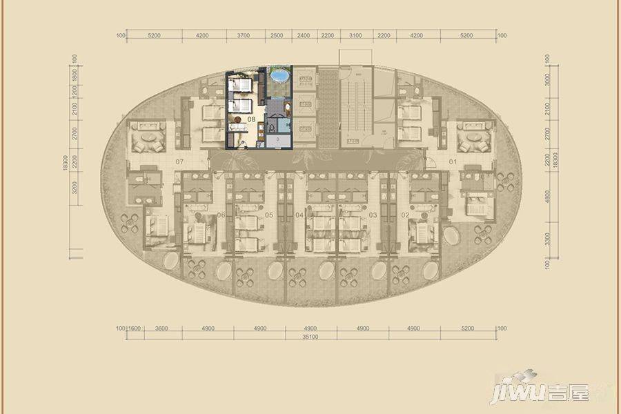 双月湾温德姆至尊豪廷度假酒店1室1厅1卫46㎡户型图