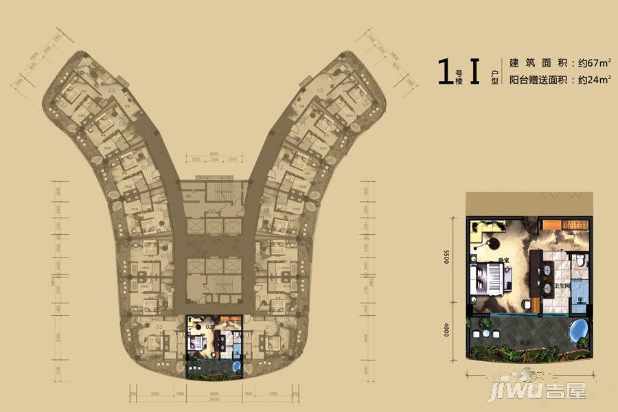 双月湾温德姆至尊豪廷度假酒店1室1厅1卫67㎡户型图