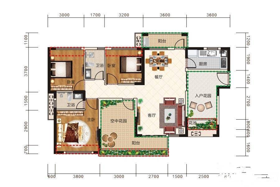 凯南莱弗城3室2厅2卫121.2㎡户型图