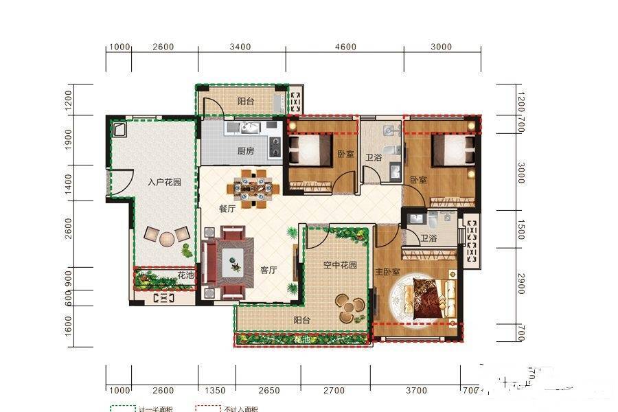 凯南莱弗城3室2厅2卫113.3㎡户型图