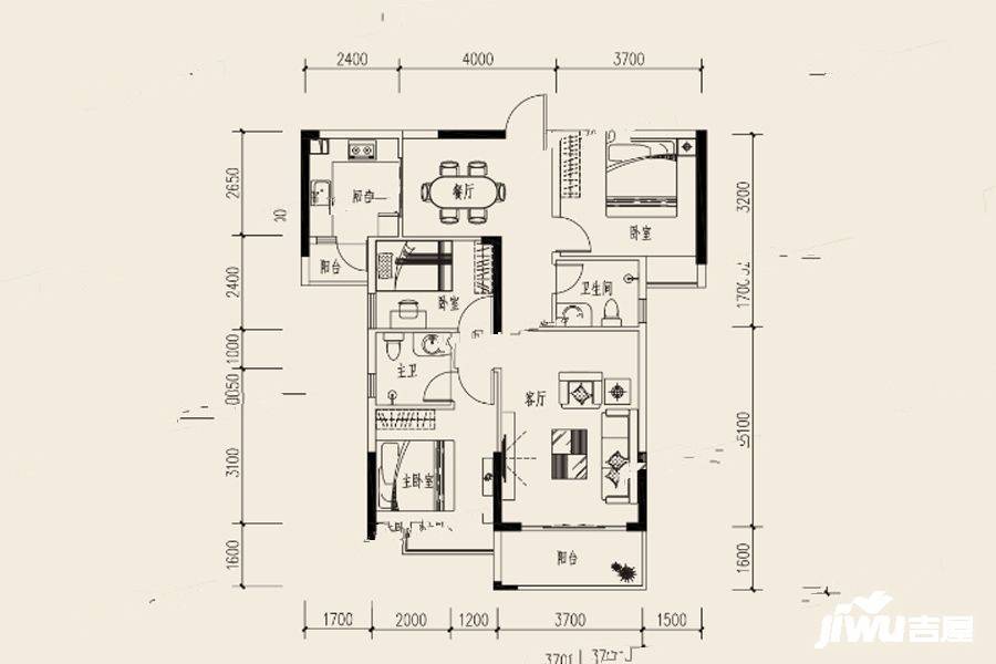 隆生花边岭东3室2厅2卫122㎡户型图