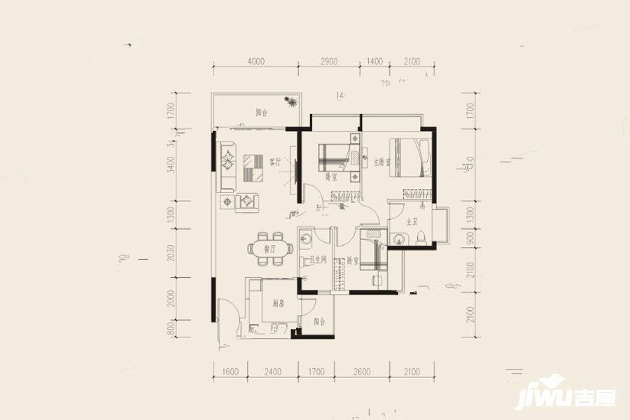 隆生花边岭东3室2厅2卫120㎡户型图