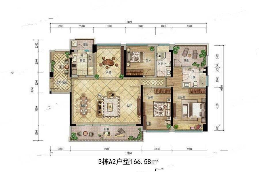 中洲天御4室2厅2卫166㎡户型图